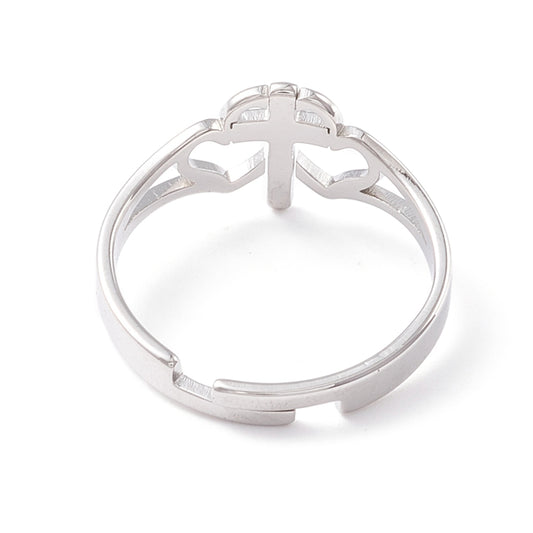 Cutout Cross and Hearts Adjustable Ring