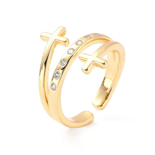 Double Cross Cubic Zirconia Cuff Ring