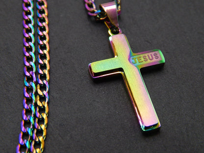 Unisex Stainless Steel Multicolour Jesus Cross Necklace