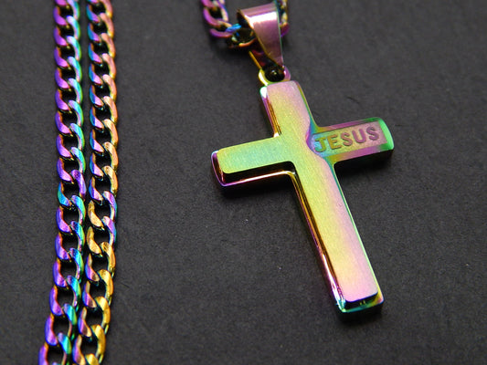 Unisex Stainless Steel Multicolour Jesus Cross Necklace
