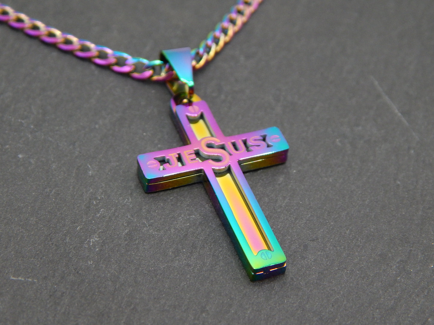 Unisex Stainless Steel Multicolour Jesus Cross Necklace