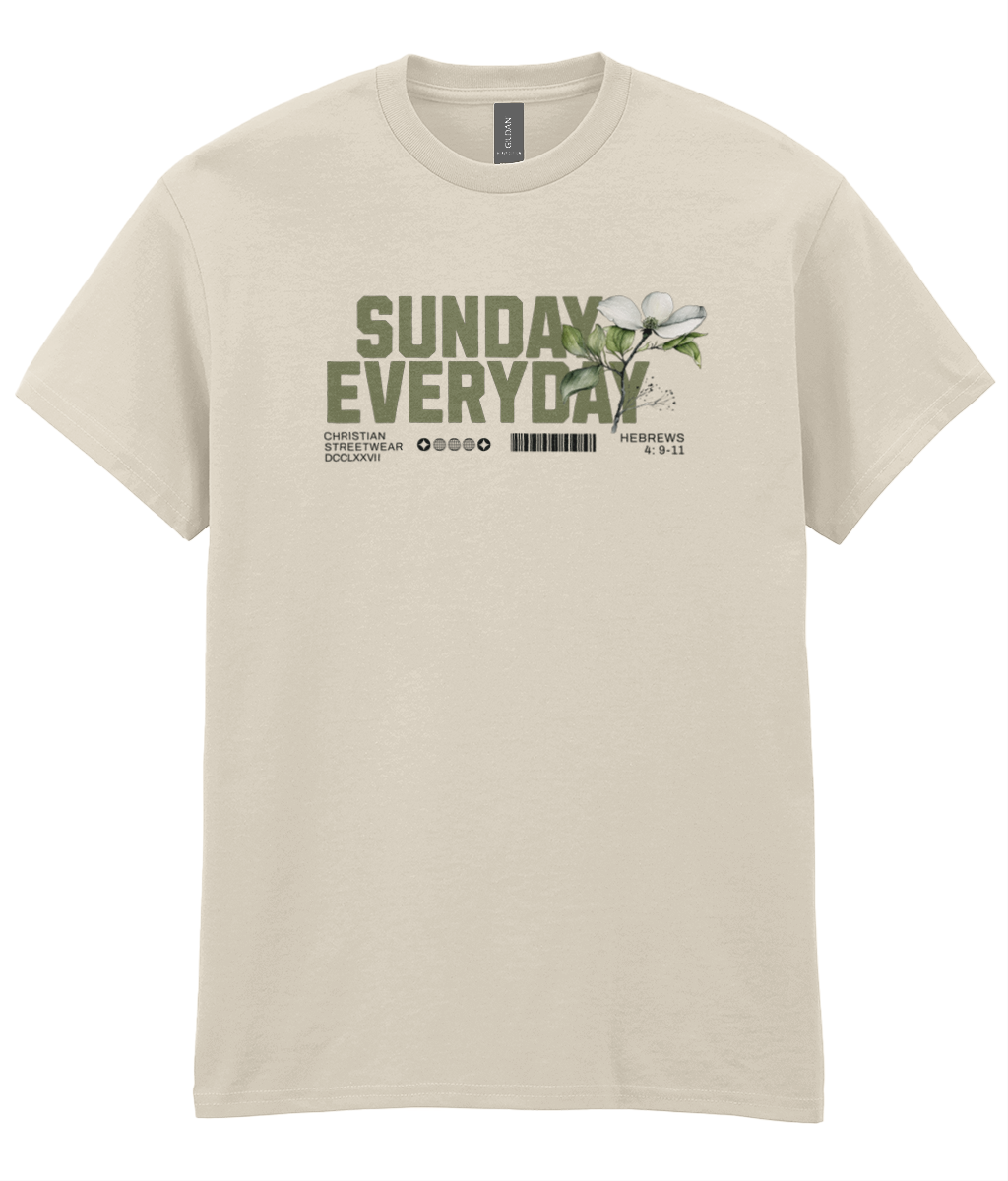 Sunday Everyday Christian t-shirt featuring a floral faith-inspired graphic design by RisenKing