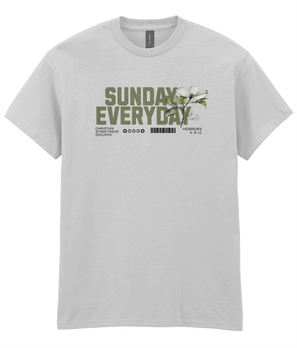 Sunday Everyday Christian t-shirt featuring a floral faith-inspired graphic design by RisenKing