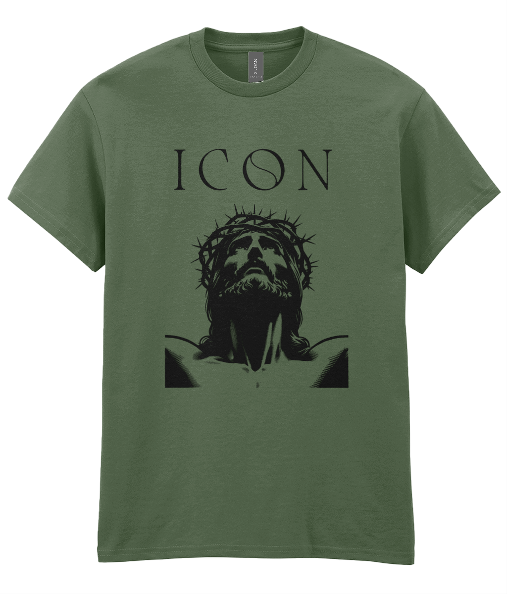 ICON Christian t-shirt featuring a minimalist Jesus portrait graphic and modern streetwear design by RisenKing