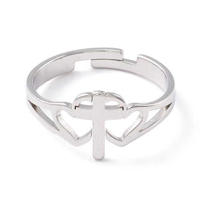 Cutout Cross and Hearts Adjustable Ring