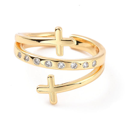 Double Cross Cubic Zirconia Cuff Ring