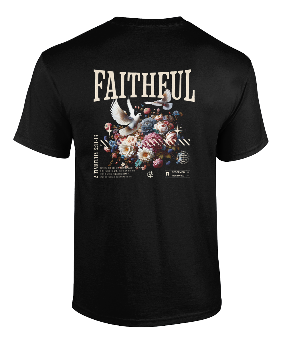 Faithful Christian t-shirt featuring a floral graphic design by RisenKing