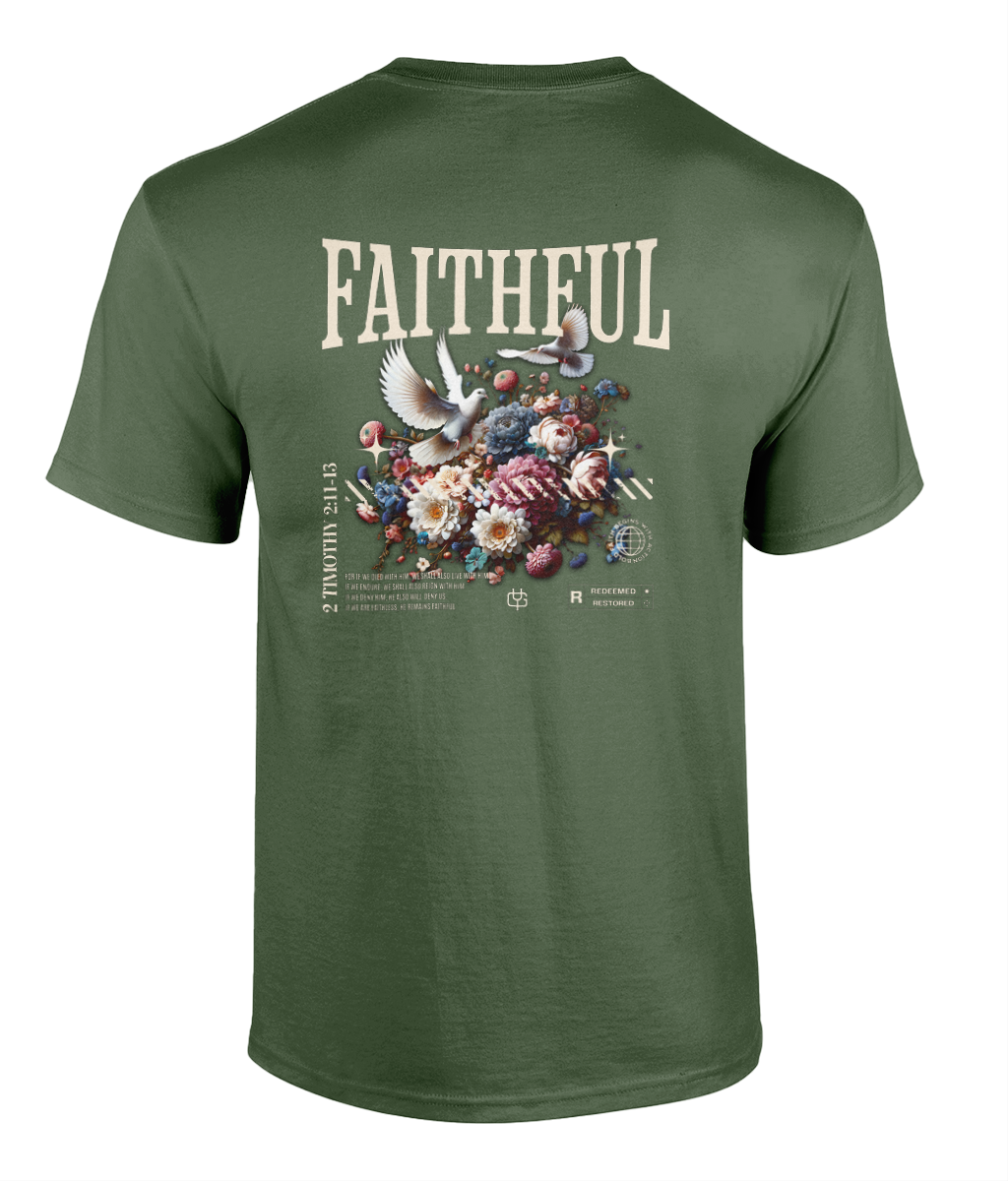 Faithful Christian t-shirt featuring a floral graphic design by RisenKing