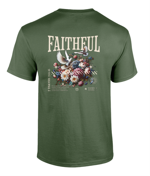 Faithful Christian t-shirt featuring a floral graphic design by RisenKing