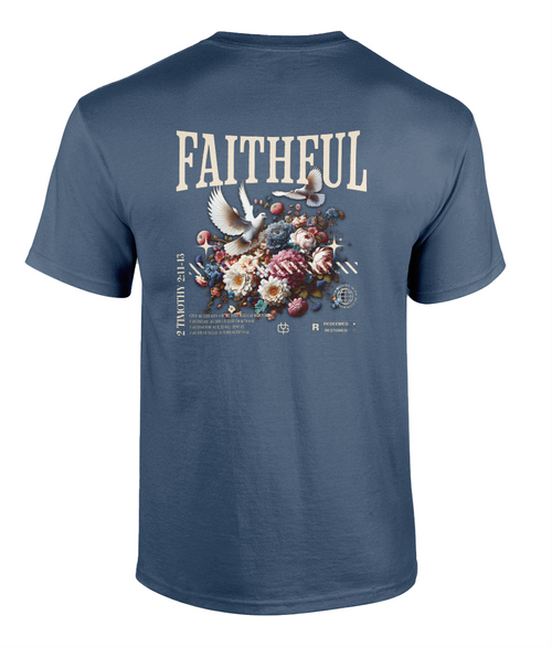 Faithful Christian t-shirt featuring a floral graphic design by RisenKing