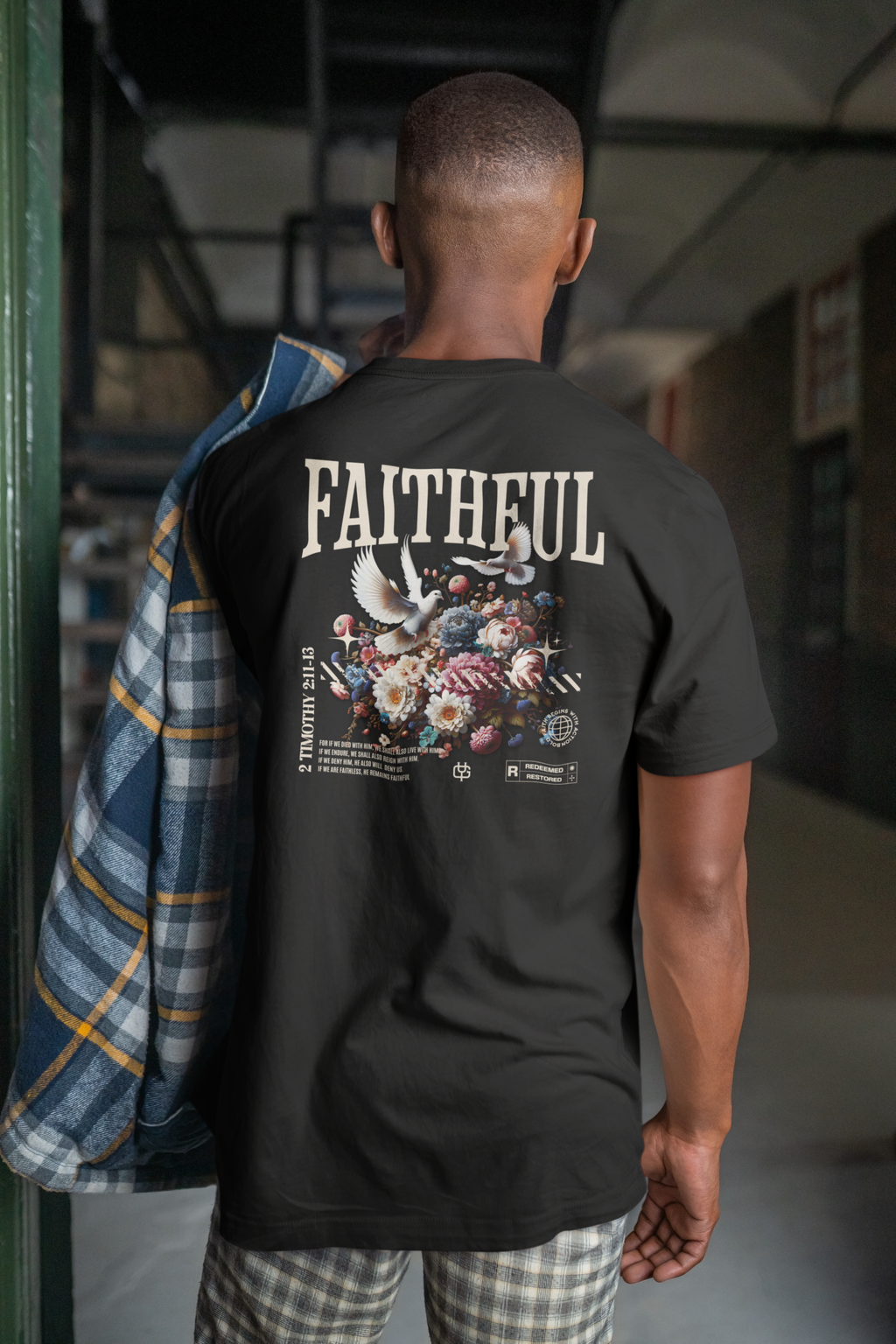 Faithful Christian t-shirt featuring a floral graphic design by RisenKing