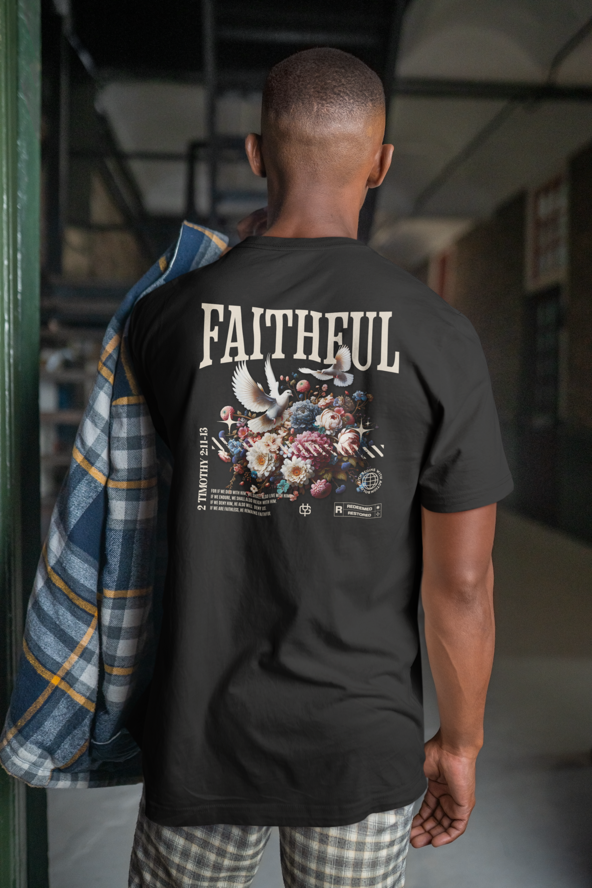 Faithful Christian t-shirt featuring a floral graphic design by RisenKing