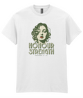 Honour Strength Christian t-shirt featuring vintage feminine artwork inspired by Proverbs 31:25 by RisenKing