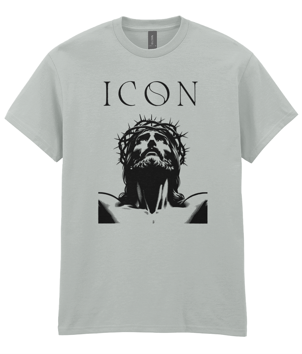 ICON Christian t-shirt featuring a minimalist Jesus portrait graphic and modern streetwear design by RisenKing