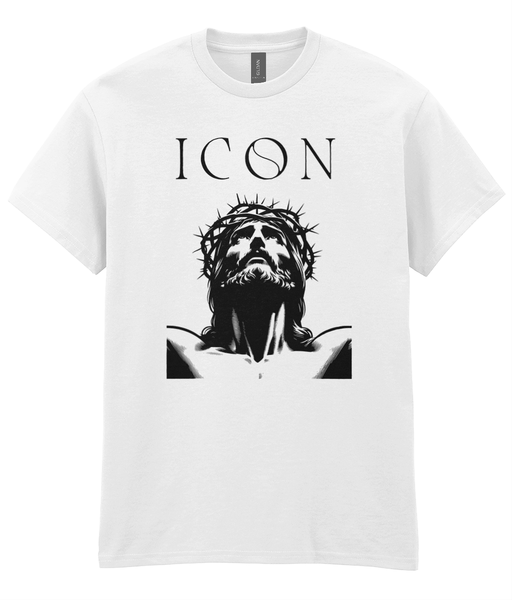 ICON Christian t-shirt featuring a minimalist Jesus portrait graphic and modern streetwear design by RisenKing