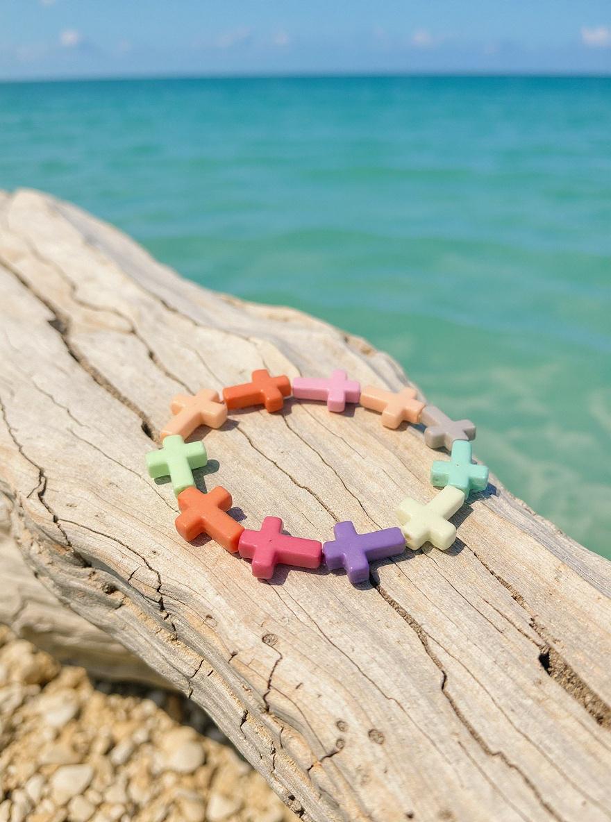 Colourful Elasticated Cross Bracelet