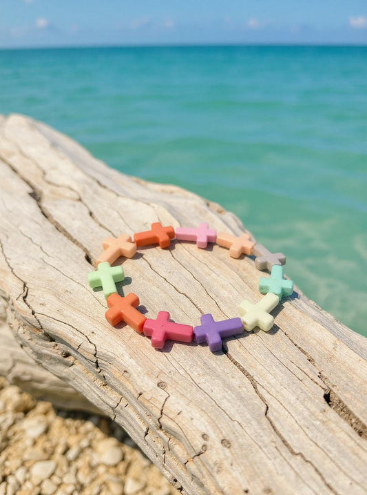 Colourful Elasticated Cross Bracelet