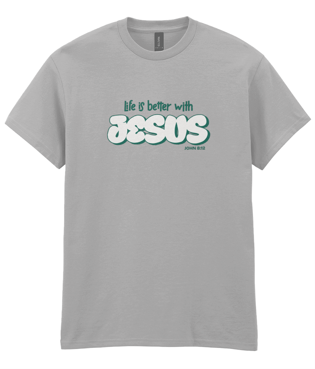 Life Is Better With Jesus Christian t-shirt featuring a modern typographic faith design by RisenKing